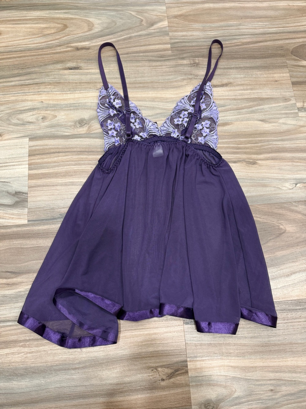 2-Piece Purple Lace-Trim Chemise Nightgown - Women's Intimates - Picture 2 of 6